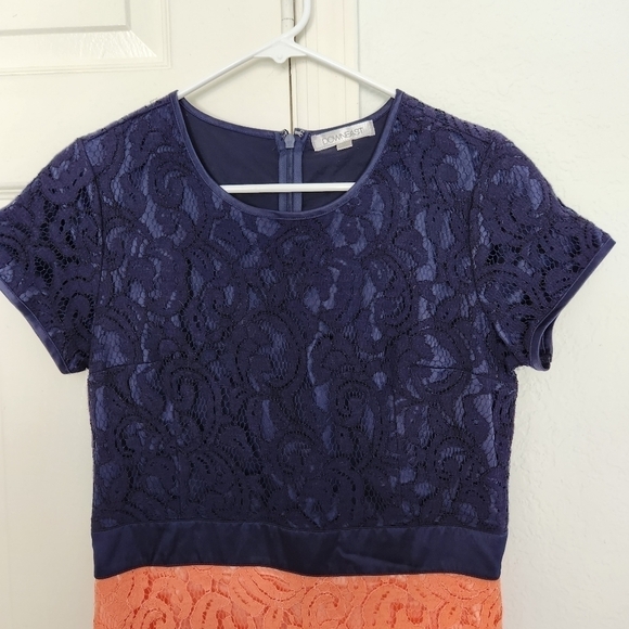 DOWNEAST Blue and Peach Lace Midi Dress. Size Medium - Picture 3 of 4
